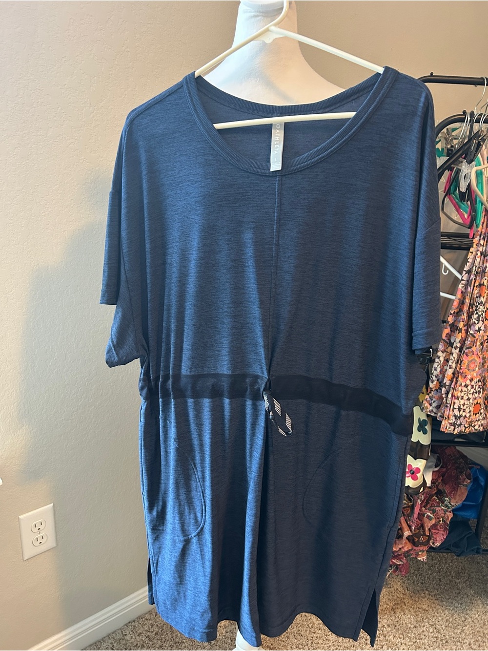 ATHLETA Heather Navy Short Sleeve Sports Active Mini Dress Size Large